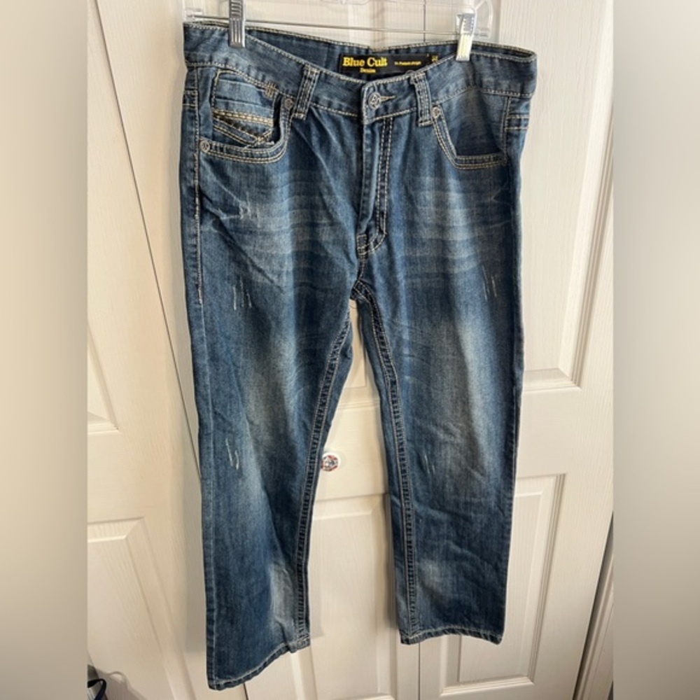 Blue Cult Denim Dark Wash‎ Premium Straight Jeans Men's Size 34 X 32 Travel Work